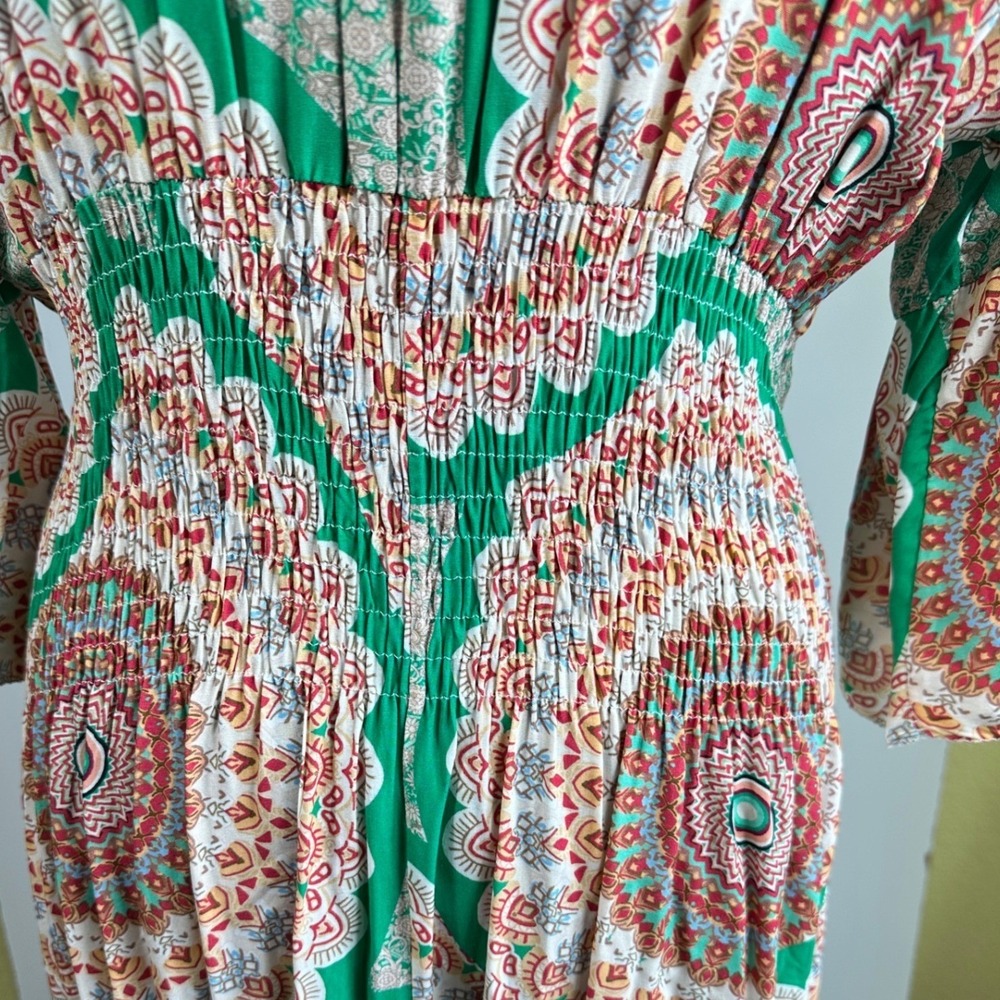 Made in Italy Boho Mandala Maxi Dress Resort Festival Ibiza Peasant‎ Large Beach - Picture 7 of 10
